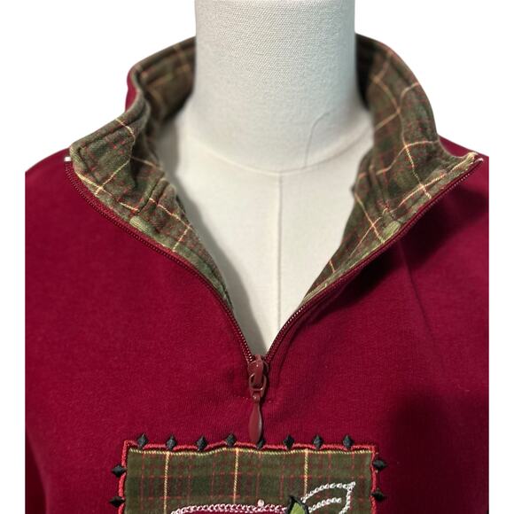 Breckenridge Sweatshirt Womens LG Red Embroidered Beaded VTG Cottagecore Camping - Picture 2 of 9